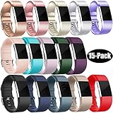 Wepro For Fitbit Charge 2 Bands, Replacement Bands Accessory for Fitbit Charge 2 HR, Buckle, Pack of 15, Large and Small