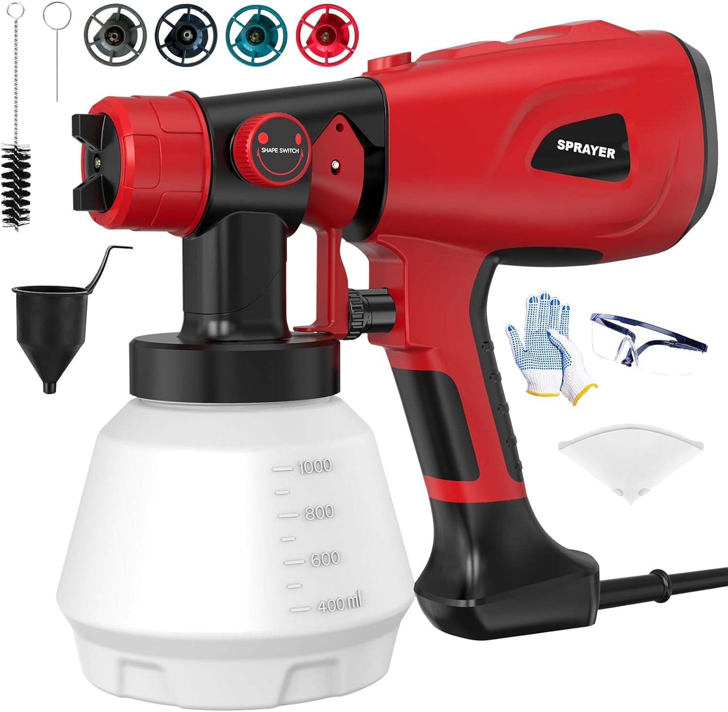 Photo 1 of Paint Sprayer 1000W High Power Electric Spray Paint Gun with Adjustable Spray Width Knob 4 Nozzles and 3 Patterns Easy to Clean for Furniture Home Interior House Painting Red