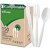 BIOCEAN 100%Compostable No Plastic Knives Disposable Forks Spoons Plastic Utensils, The Heavyweight Heavy Duty Flatware is Eco Friendly Products for Lounge Party Wedding BBQ Picnic Camping [150 Count]