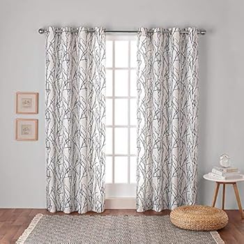 Exclusive Home Curtains Branches Linen Blend Window Curtain Panel Pair with Grommet Top, 54x96, Indigo, 2 Piece