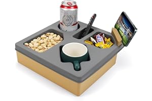 MEETI Waterproof Couch Cup Holder Tray, Silicone Sofa Couch Caddy for Bed Car Seat Beach Organizer, Sofa Cup Holder with Phone Stand for TV Remote, Snacks, Drinks, Cellphone (Brown)