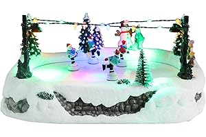 MUMTOP Christmas Village Skating Rink with Moving Skaters, Light Up Animated Skating Pond with Music for Indoor Holiday Xmas 