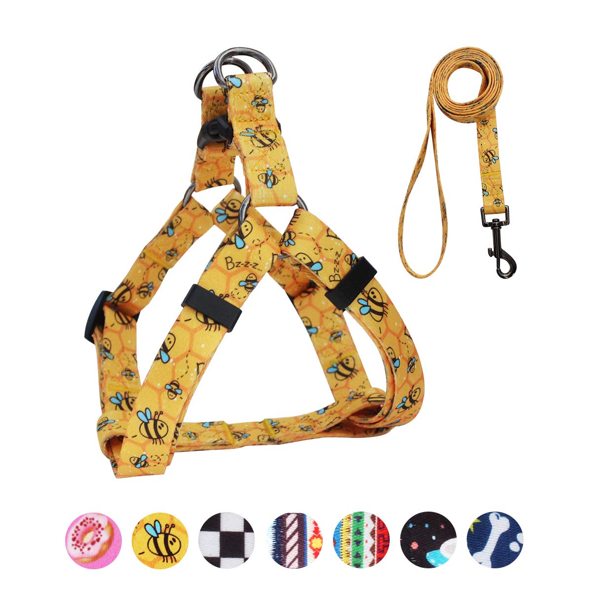 Photo 1 of QQPETS Dog Harness Leash Set Adjustable Heavy Duty No Pull Halter Harnesses for Small Medium Large Breed Dogs Back Clip Anti-Twist Perfect for Walking (S(14"-20" Chest Girth), Yellow Bee)