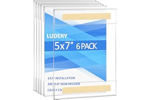 Ludery Acrylic Sign Holder 5 x 7 Wall Mount, Wall Mount Sign Holders, Clear Acrylic Frame with 3M Tape Adhesive, Plastic Wall Sign Holder for Office, Home, Restaurant-Vertical (6 Pack)