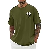 iudam Mens Short Sleeve T-Shirt Graphic Loose Fit Tee Crew Neck Palm Tree Summer Shirts