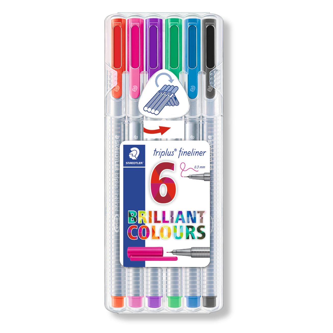 STAEDTLER 334 SB6 LA Triplus Fineliner Superfine Pen, 0.3mm Line Width - Assorted Colours (Desktop Box of 6)