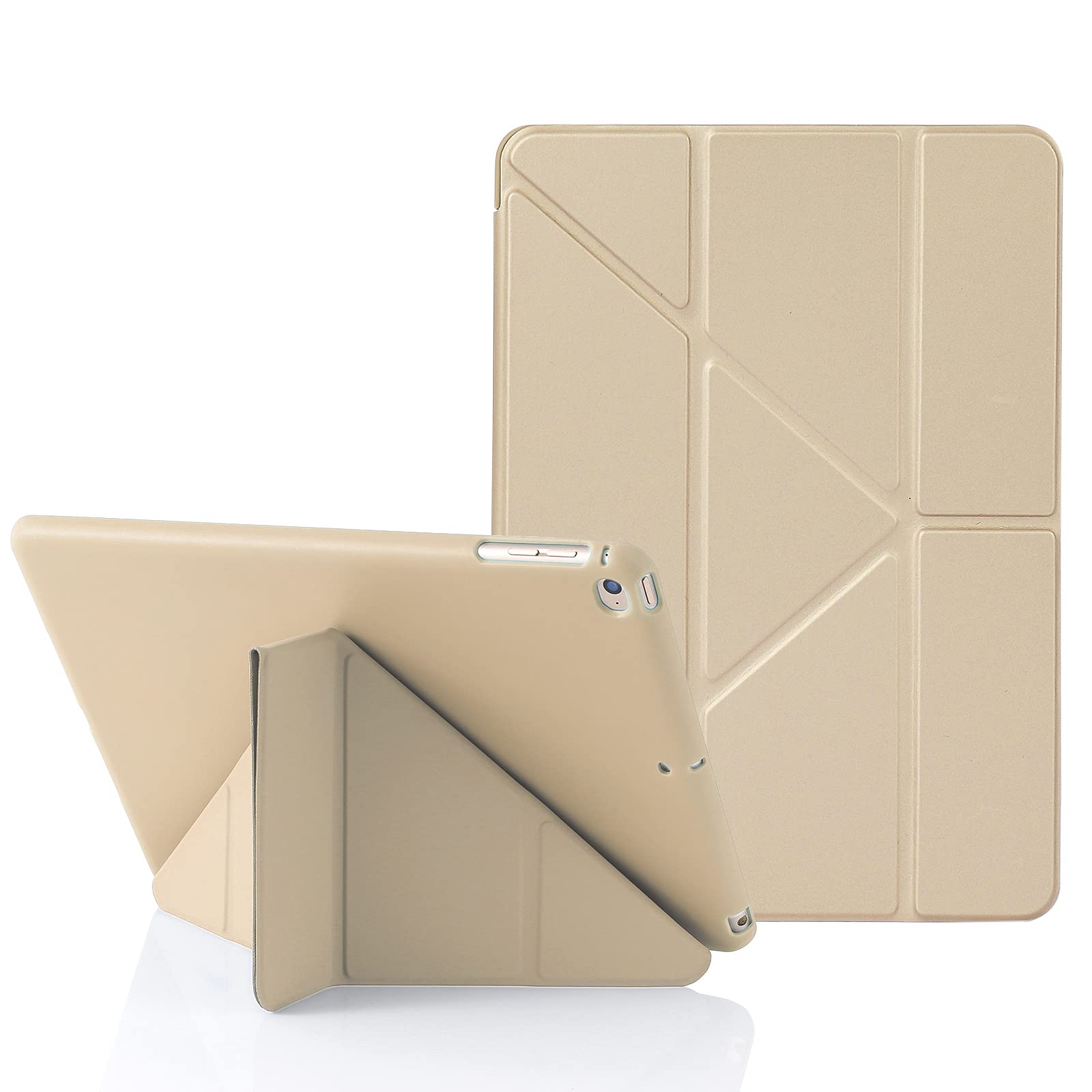 Origami iPad Case for iPad 9.7 Inch 6th 2018 & 5th 2017 Gen, also Fits iPad 9.7" Air 2013 & Air 2nd 2014, 5-in-1 Multiple Angles Viewing Positions, Smooth Silicone Cover & Soft TPU Back (Beige)