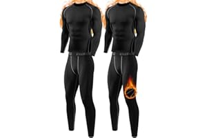 ATTIQOZI 2 Pack Thermal Underwear for Men Long Johns Fleece Lined Compression Pants Base Layer Cold Weather Top Bottom