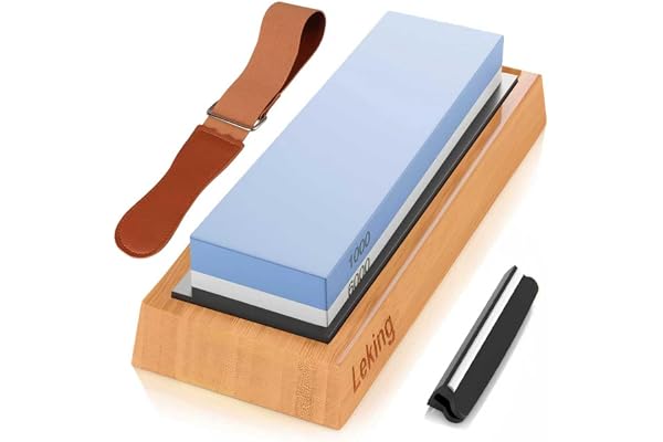 Leking Professional Knife Sharpener & Sharpening Stone Set: 1000/6000 Grit Dual-Sided Whetstone(7"x2.4"x1.2") with Bamboo Bas