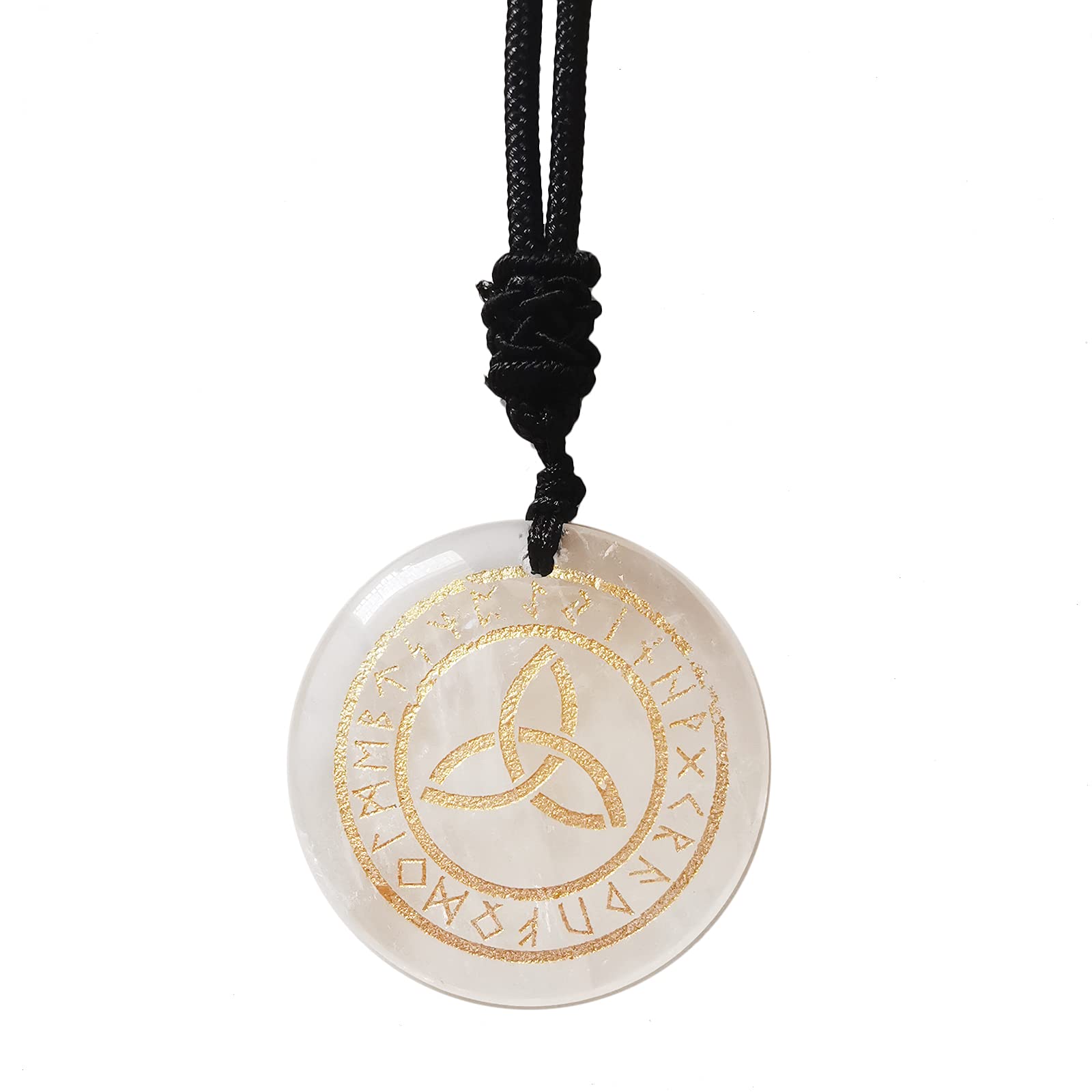 Lovionus89 Natural Rune Stones Engraved Elder Alphabet Healing Crystal Stone Pendant Necklace for Men and Women, White Quartz