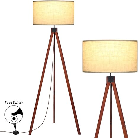 Amazon Com Floor Lamps For Living Room Kingso Wood Tripod Floor Lamp Standing Light Flaxen Lamp Shade With E26 Bulb Base Floor Lamps For Bedrooms Study Room Office Home Improvement