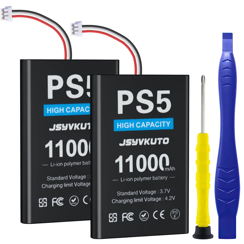 JSYVKUTO 2 Pack 11000mAh PS5/LIP1708 Battery, New 0 Cycle Upgraded Higher Capacity Replacement Battery for PlayStation 5 Controller CFI-ZCT1W with Repair Tool Kit