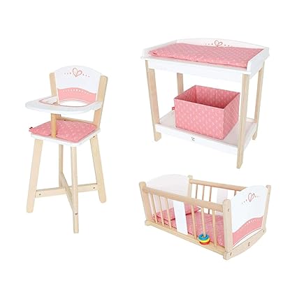 Hape Wooden Baby Doll Highchair Play Baby Cradle Diaper Changing Table