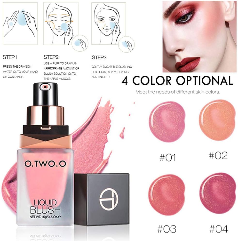 Jinjin Liquid Blusher， Sleek Silky Blush Natural Cheek Blush Face Contour Make Up (D)