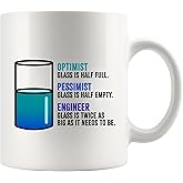 Panvola Engineer Optimist Pessimist Funny Coffee Mug For Engineering Boyfriend Husband Student Son Daughter Coworker Friend From Dad Mom Wife Girlfriend Novelty Drinkware Ceramic Mug 11 oz White