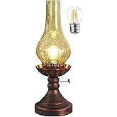 DOFANIE Vintage Table lamp Antique Rustic Farmhouse Desk Lamps Western Victorian Crackled Glass Design Bedside Lamps Living Room Bedroom Studio (Amber)