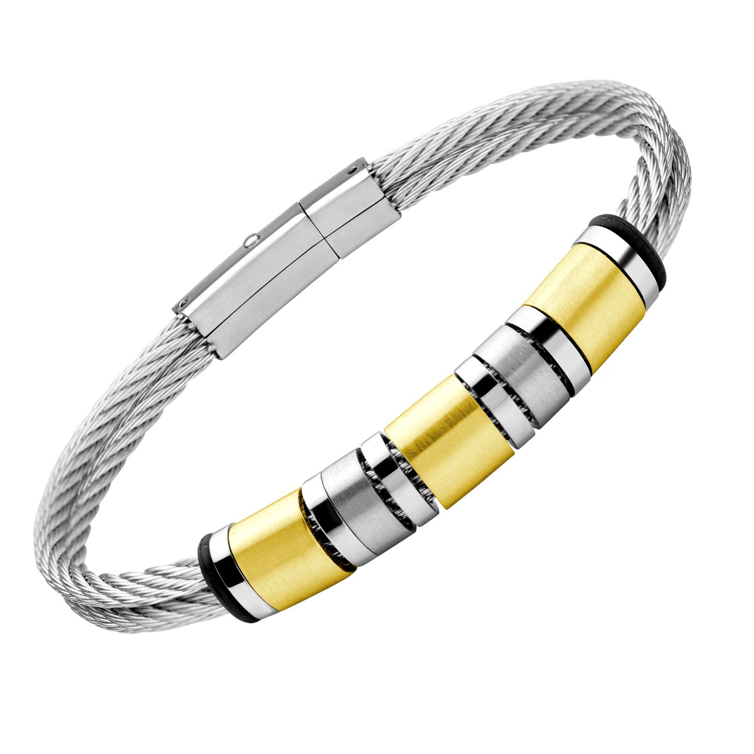 555Jewelry Elegant Stainless Steel Dual Row Twisted Cable Bracelet for Men, Flexible Twisted Metal Bracelet, Mens Wrist Bracelets, Cool Bracelets for Men, 9 Inch, Gold
