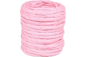 ALLWSLUCKY 15Yard Raffia Paper Ribbon, 4mm Paper String Colorful Twisted Paper Craft Rope Wrapping Ribbon for DIY Making Flower Basket, Present Wrapping,Party Decor (Light Pink)