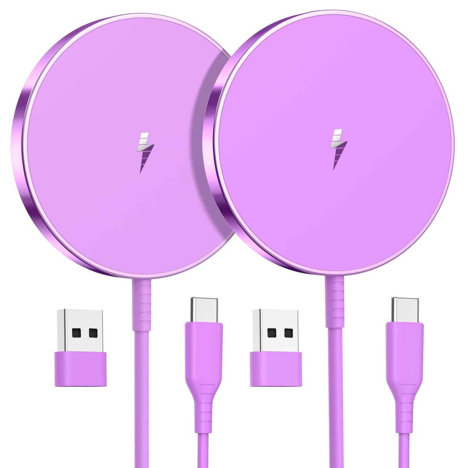 Magnetic Wireless Charger 15W Fast Mag Safe Charger for Cell Phone 16 Pro Max/16 Pro/16 Plus/16/15/14/13/12 Series 2 Pack Charging Pad for AirPods 3/2/Pro 2/Pro Mag-Safe Original Replacement(Purple)