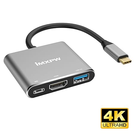 iMXPW Trevino USB 3.1 Typ-C zu HDMI Multiport Adapter, HDMI 4K Konverter mit USB 3.0 Port, PD Ladeanschluss für das Neue MB 1