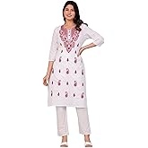 JG JAI GOVINDAM Women's Traditional Chikankari Cotton Kurta Indian Hand Embroidered Kurti Tunic for Women