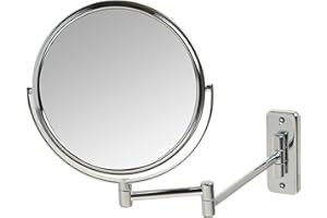 JERDON Two-Sided Wall-Mounted Makeup Mirror - Makeup Mirror with 5X Magnification & Wall-Mount Arm - 8-Inch Diameter Mirror with Chrome Finish Wall Mount - Model JP7506CF