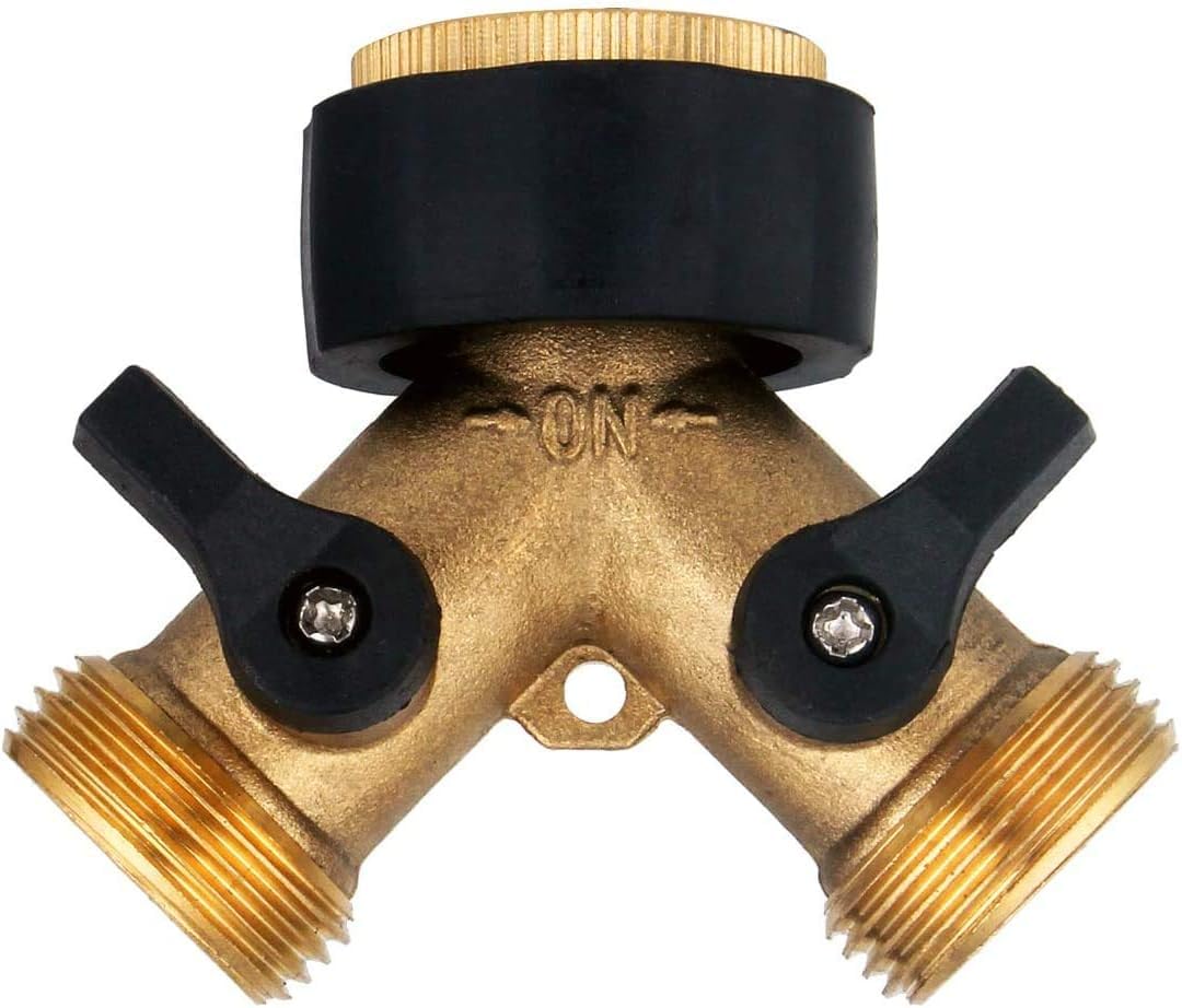 Hydrogarden 3/4" Tap Y Splitter,Garden Hose Splitter, Y Valve, Two Way Brass Tap Manifold with Comfort Grip Shut-Off Valves