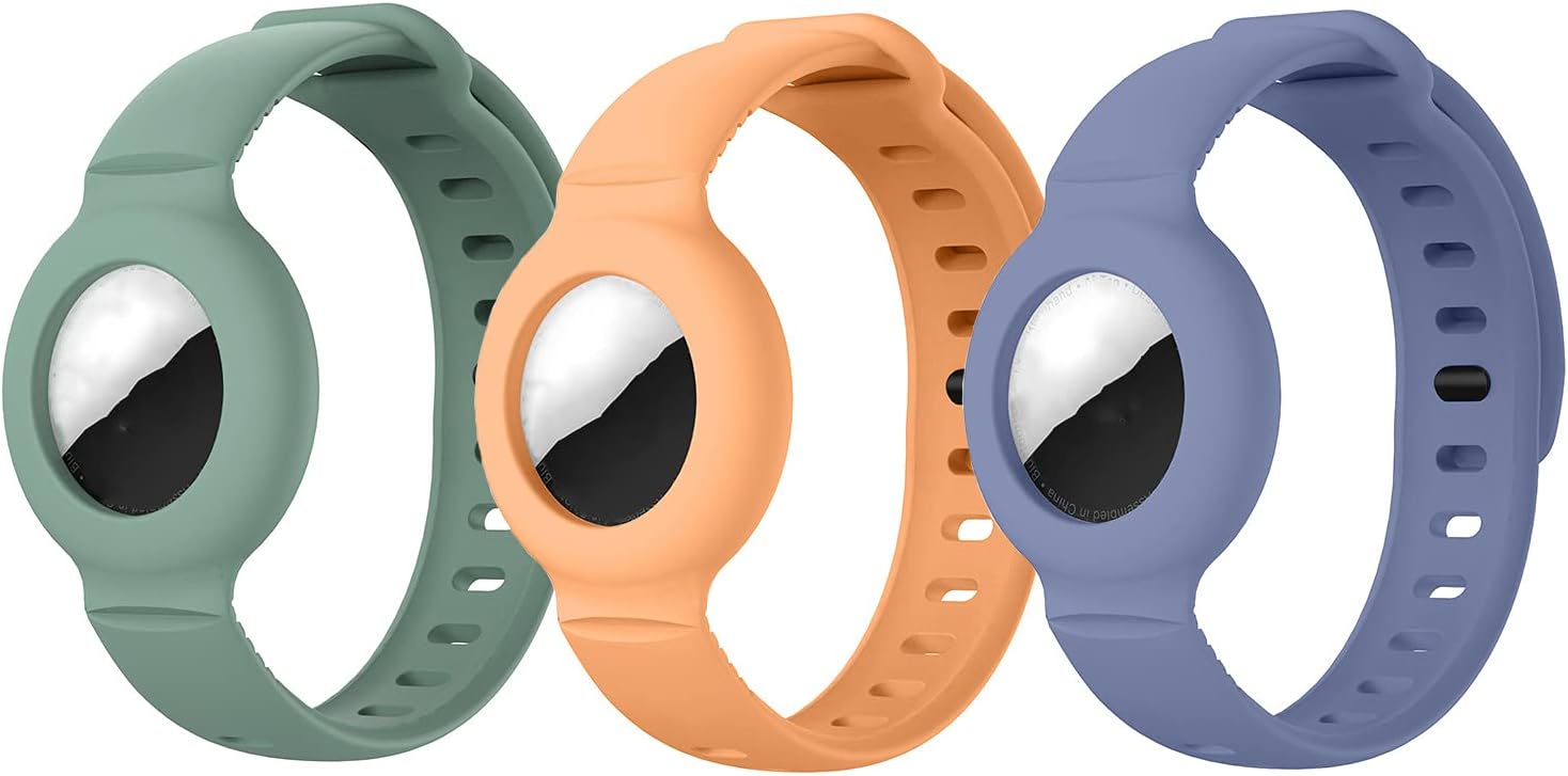 3 Pack Watch Band for Apple Airtag Silicone Band Bracelet Protective Case GPS Children Anti-Lost, Soft Adjustable Protective Watch Strap, Lightweight Tracking Locator Wristband (D)