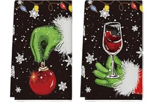 Christmas Kitchen Dish Towel 16 x 24 Inch Set of 2 Black Xmas Winter Tea Towels Dish Cloth for Cooking Baking, Novelty White 