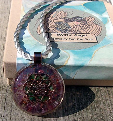 Rose Gold Seed of Life Pendant with Moldavite, Amethyst &amp; Emerald