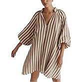 CHARTOU Women Summer Striped Beach Vacation Mini Dress 3/4 Sleeve Boho Chic Outfits Tunic Shift Dress