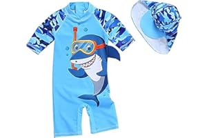 Best for All Baby Boys Kids Swimsuit Toddlers One Piece Zipper Swimwear with Hat Rash Guard Surfing Suit