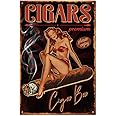 GLOBLELAND Vintage Pin Up Lady Metal Tin Sign 8×12inch Retro Cigar Funny Tin Room Door Sign Cave Signs Art Plaque Poster Wall Decor for Home Bars Cafe Pubs Club Decoration