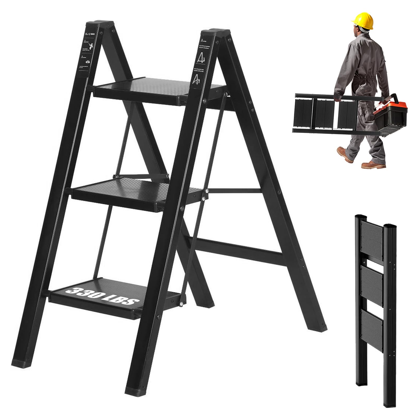 3 Step Ladder, Aluminum Lightweight Folding 3 Step