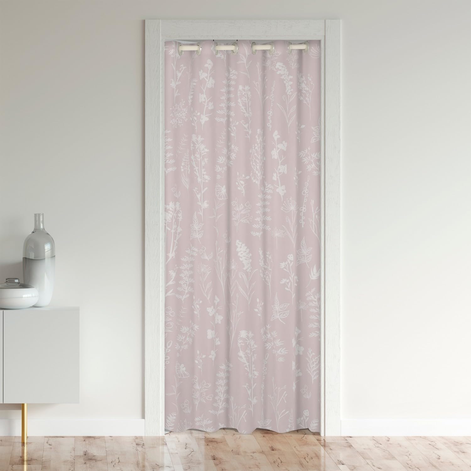 Botanical 30%-50% Room Darkening Blackout Curtain Natural Plants Floral Door Curtain for Doorway Privacy Garden Plants Design Door Curtain for Bedroom Living Room Light Brown 150x203cm