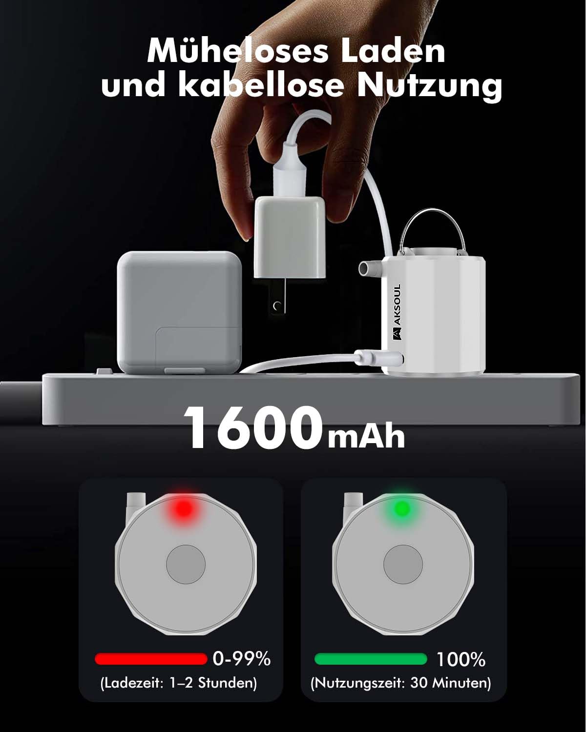 Elektrische Luftpumpe Akku Pumpe für luftmatratze: Mini Portable Electric Air Tiny Pump USB Batterie Elektrisch Klein Elektropumpe kleine Kompressor mit Licht für Pool Camping Matratze Luftbett 5