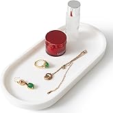 CHISELED ST DF SK Elegant Ivory White Natural Marble Oval Tray 10x4.7 Inches for Bathroom Countertop, Vanity Jewelry & Perfume Organizer, Aesthetic Home Decor Accent