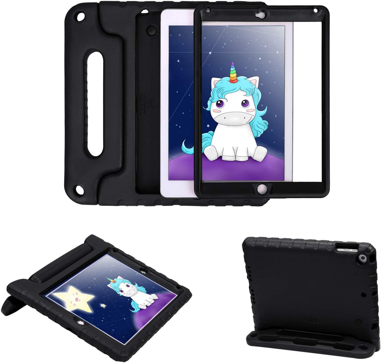 HDE Case for iPad Air 2 - Kids Shockproof Bumper Hard Cover Handle Stand with Built in Screen Protector for Apple iPad Air 2 - 2014 Release 2nd Generation (Black)