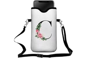 FREZORA Cell Phone Sleeves Bag Case Crossbody Neoprene Holder Lanyard Phone Pouch for Women Men 7.5 X 4.5 Inches - Letter_C