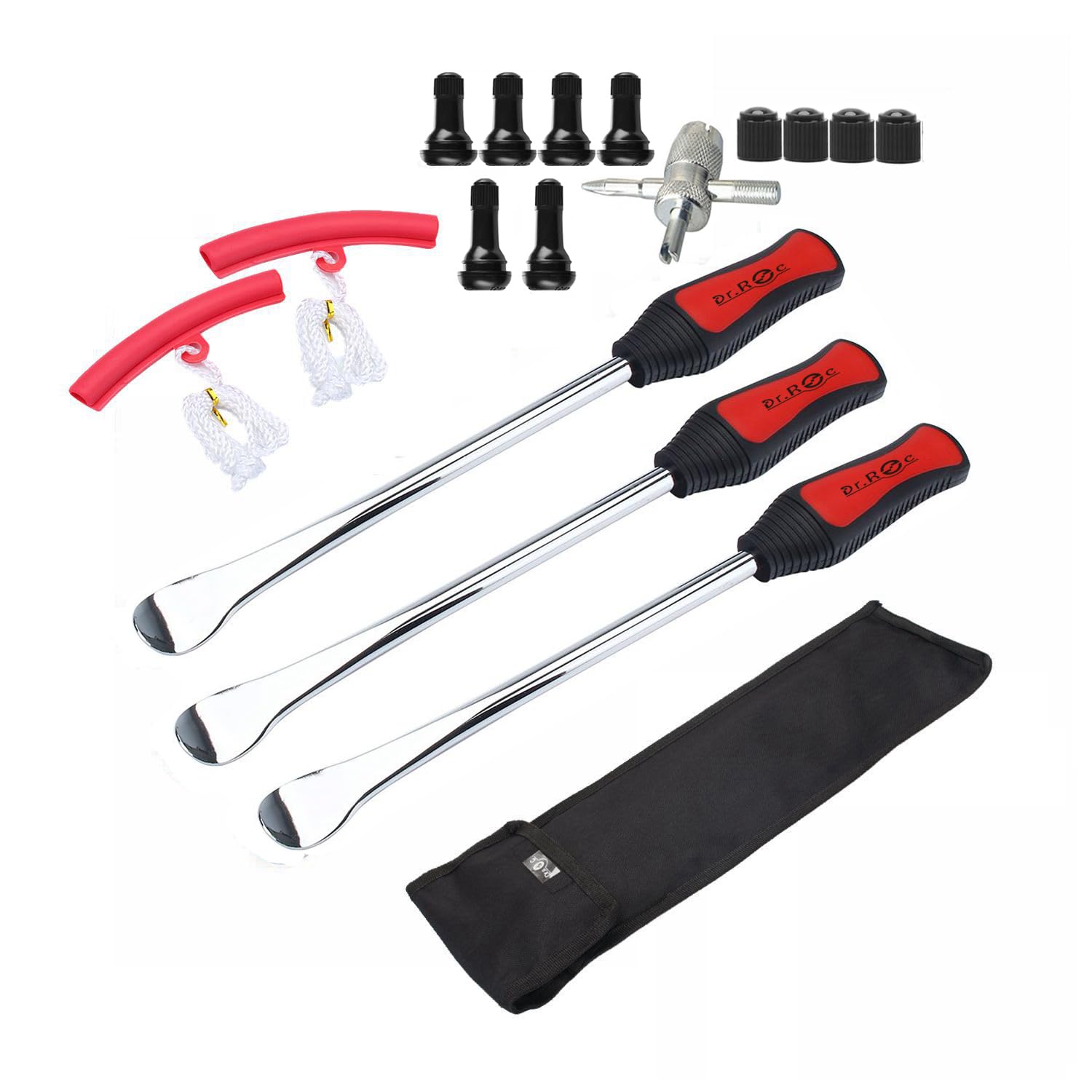 Photo 1 of Dr.Roc Tire Spoon Lever Dirt Bike Lawn Mower Motorcycle Tire Changing Tools with Stable Bag 3 Tire Irons 2 Rim Protectors 1 Valve Stems Set TR412 TR413
