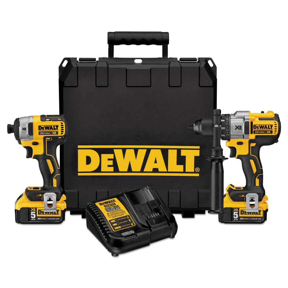 DEWALT 20V MAX XR Cordless Drill Combo Kit, Brushless, 5.0Ah, 2Tool