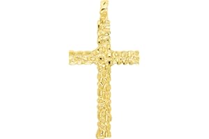 The Bling Factory Large 33.5mm x 5.7 cm 14k Gold Plated Nugget Textured Cross Pendant