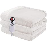 Heated Blanket Electric Blanket Full Size 72''x84'' with 9 Heating Levels, 1-10 Hour Auto Shut Off, Machine Washable, Flannel & Sherpa Soft Warming Blanket for Couch, Bed, Office - White