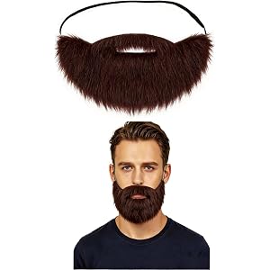 ILYGIJG Reusable Fake Beard with Elastic Ear Strap, Brown Realistic Facial Hair Costume, 9.06 x 4.33 Inch, for Halloween Cosp