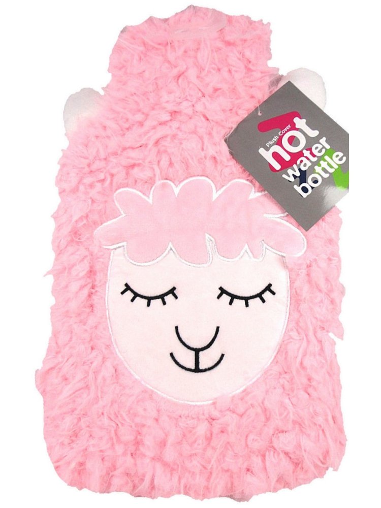 Lamb Sheep Hot Water Bottle And Cover Pink White Warm Cosy Winter