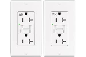 2 Pack - POWAWINI GFCI Outlet 20 Amp, Thinner Design, Self-Test GFI Receptacle, LED Indicator, UL Listed, Tamper Resistant, Weather Resistant, with Wall Plates and Screws, Indoor Outdoor Use, White
