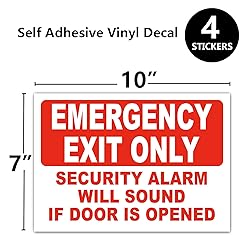4 Emergency Exit Only Sticker Sign, "Emergency Exit