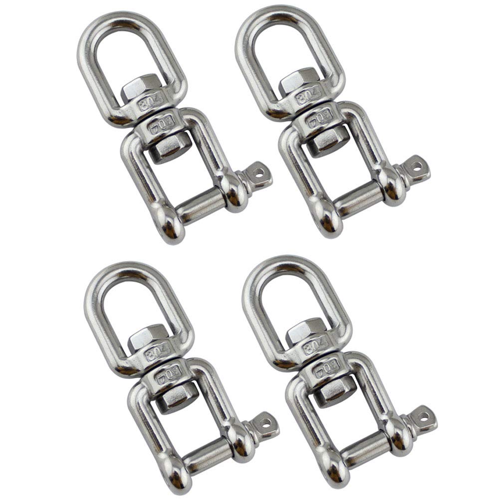 POFET 4Pcs 6mm Heavy Duty 304 Stainless Steel Swivel Ring Snap Rolling Shackle Device