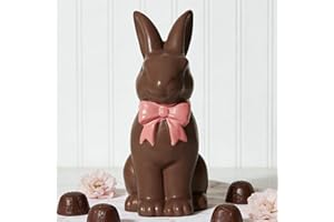 DN DECONATION Easter Decoration Bunny Decor - Spring Easter Brown Rabbit Sculpture, Ceramic Statues with Pink Bow for Farmhou