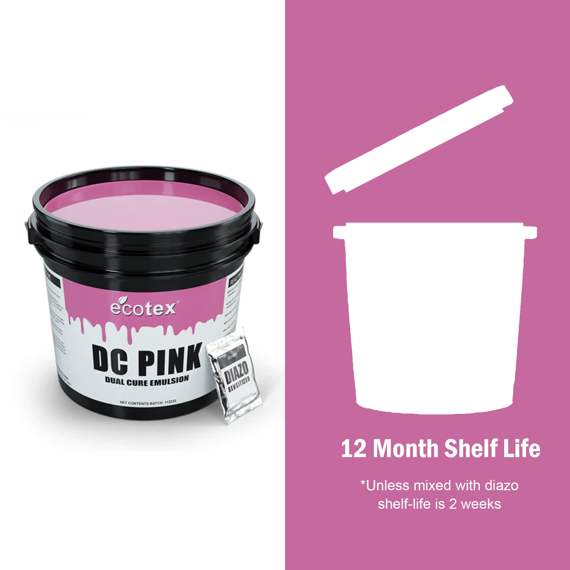 Ecotex DC Pink Screen Printing Emulsion (Pint - 16oz.) - Diazo Required Photo Emulsion for Silk Screens and Fabric - For Plastisol and Water Based Ink, Printing Supplies